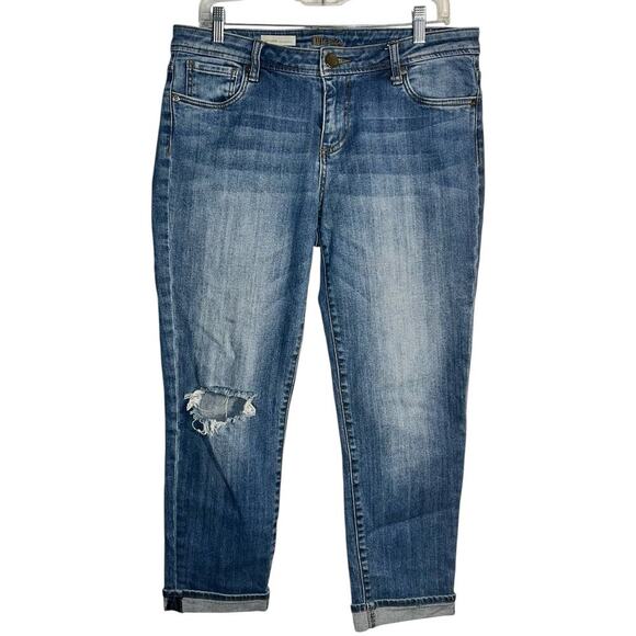 KUT from the Kloth Catherine Slim Boyfriend Jeans Size 10 Distressed Cropped - Picture 1 of 7